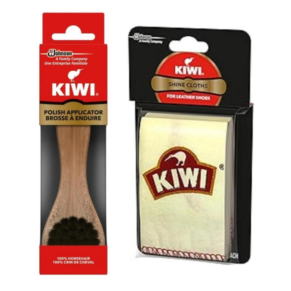 Kiwi Shoe Polish Applicator Brush + Shine Cloths 2ct‎ 100% Cotton Leather Care